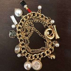 💖SALE💖 gold charm bracelet #5 pearls lipstick